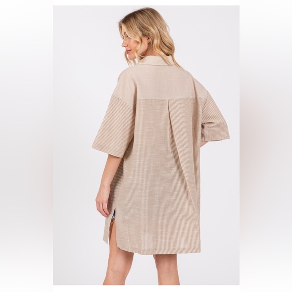 28 Boho Contrast Striped Button Down Shirt Dress - Picture 5 of 6